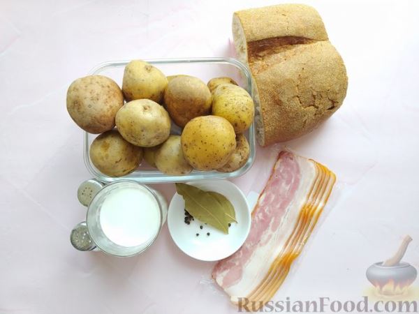 Картофельный крем-суп с беконом и сухариками